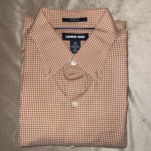 Lands End Rust/Orange Gingham, Size M (15 - 15 1/2)